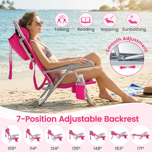 Goplus 2 Pack Beach Chair for Adults | Lightweight Folding Beach Chair with 7-Position Backrest