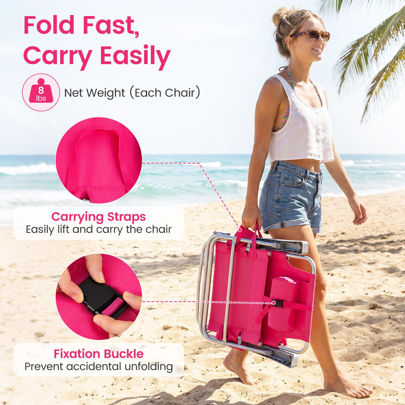 Load image into Gallery viewer, Goplus 2 Pack Beach Chair for Adults | Lightweight Folding Beach Chair with 7-Position Backrest
