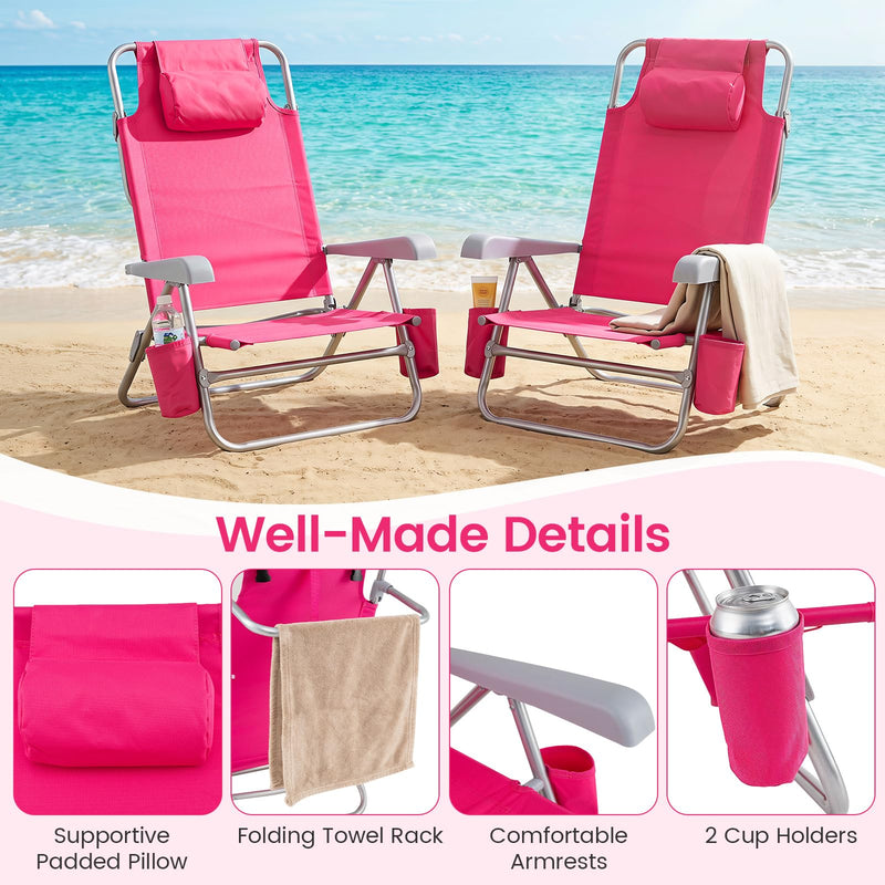 Load image into Gallery viewer, Goplus 2 Pack Beach Chair for Adults | Lightweight Folding Beach Chair with 7-Position Backrest
