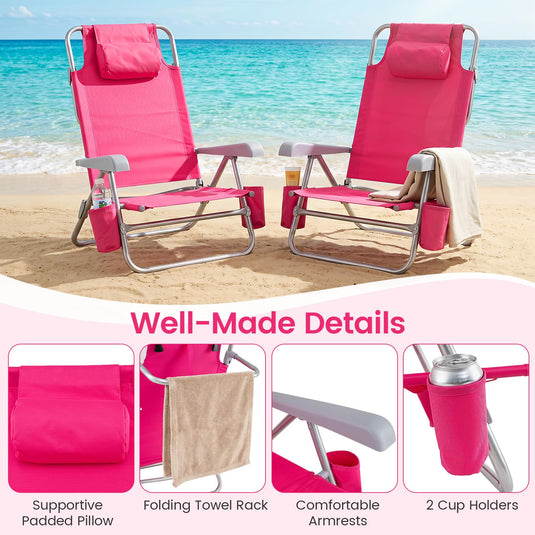 Goplus 2 Pack Beach Chair for Adults | Lightweight Folding Beach Chair with 7-Position Backrest