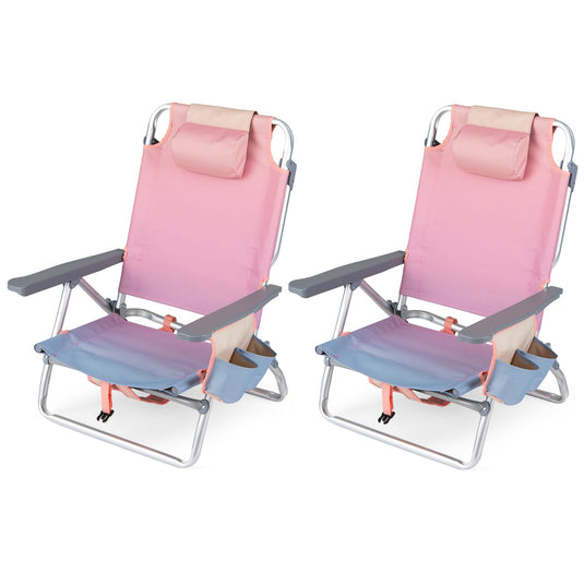 Goplus Beach Chairs Portable Folding Backpack Recliners(2/4)