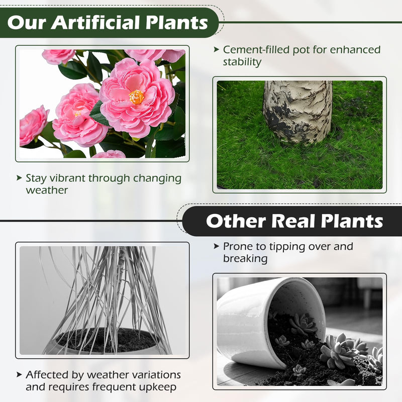 Load image into Gallery viewer, Goplus 39.5" Artificial Camellia Tree | Faux Flower Plant Tree in Cement-Filled Pot with Blossoms
