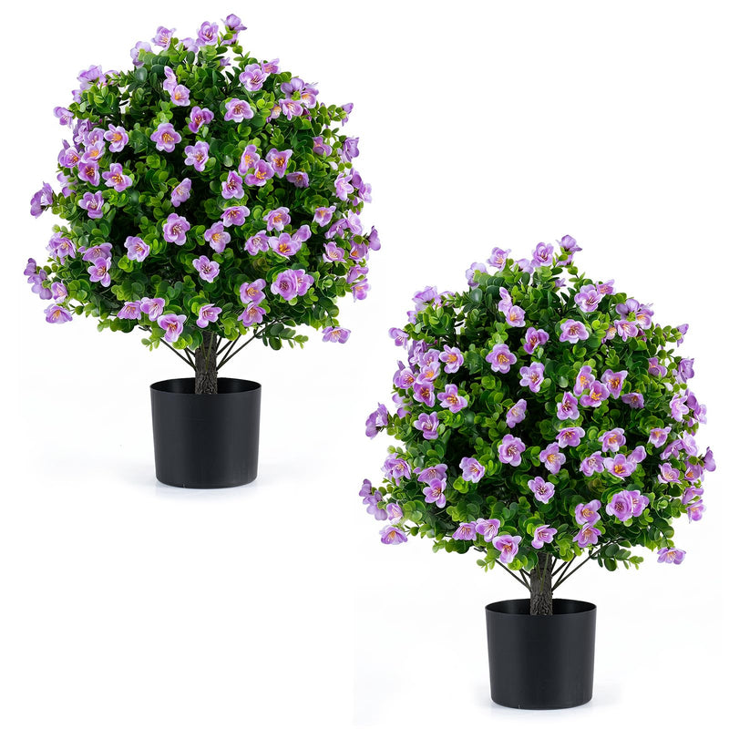 Load image into Gallery viewer, Goplus 2 Pack Artificial Eucalyptus Topiary Ball Trees w/Flowers &amp; Cement Filled Planter
