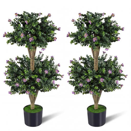 Goplus 3 FT Artificial Double Ball Boxwood Topiary Trees Set of 2 for Porch Home Decoration