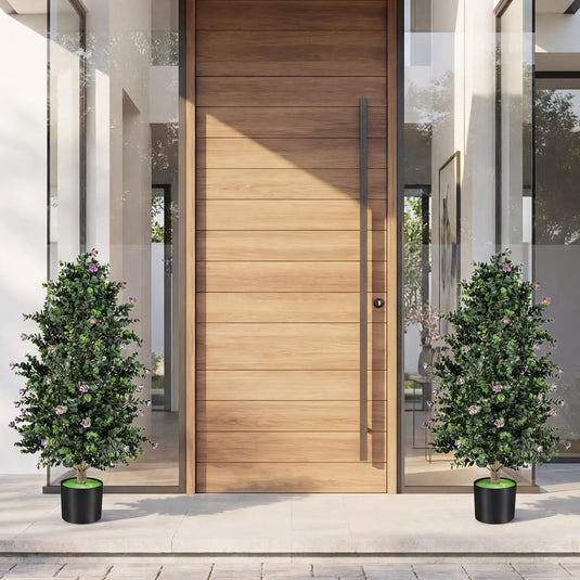 Goplus 2 Pack 36" Artificial Topiary Cone Tree w/49 Flowers