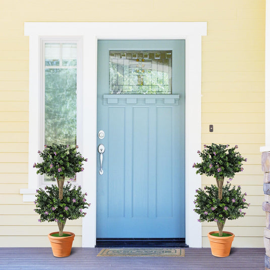 Goplus 3 FT Artificial Double Ball Boxwood Topiary Trees Set of 2 for Porch Home Decoration