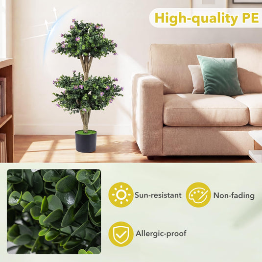 Goplus 3 FT Artificial Double Ball Boxwood Topiary Trees Set of 2 for Porch Home Decoration