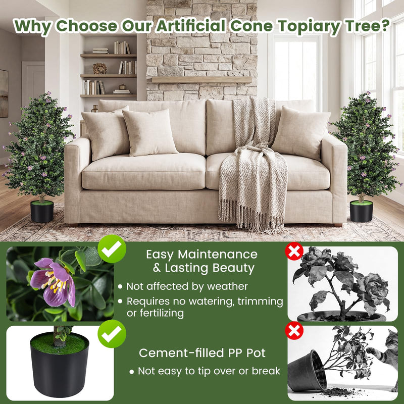 Load image into Gallery viewer, Goplus 2 Pack 36" Artificial Topiary Cone Tree w/49 Flowers
