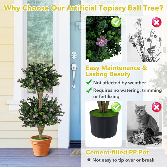 Goplus 3 FT Artificial Double Ball Boxwood Topiary Trees Set of 2 for Porch Home Decoration