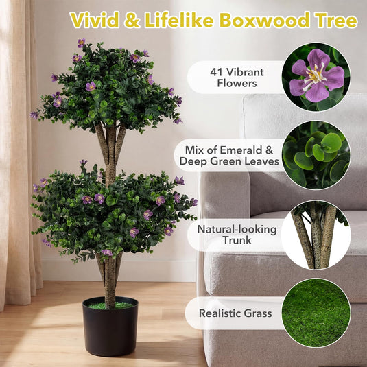 Goplus 3 FT Artificial Double Ball Boxwood Topiary Trees Set of 2 for Porch Home Decoration