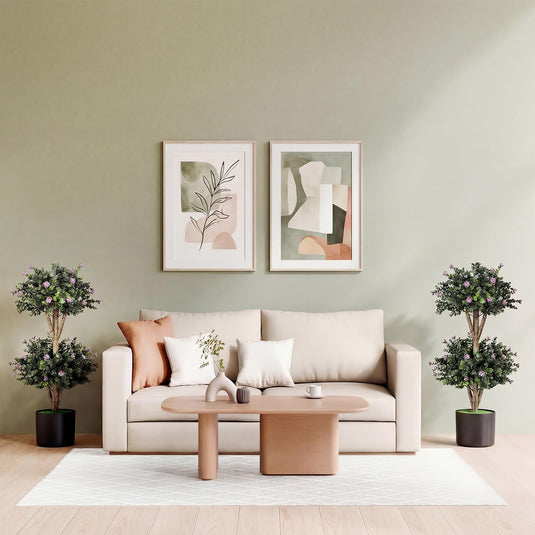 Goplus 3 FT Artificial Double Ball Boxwood Topiary Trees Set of 2 for Porch Home Decoration