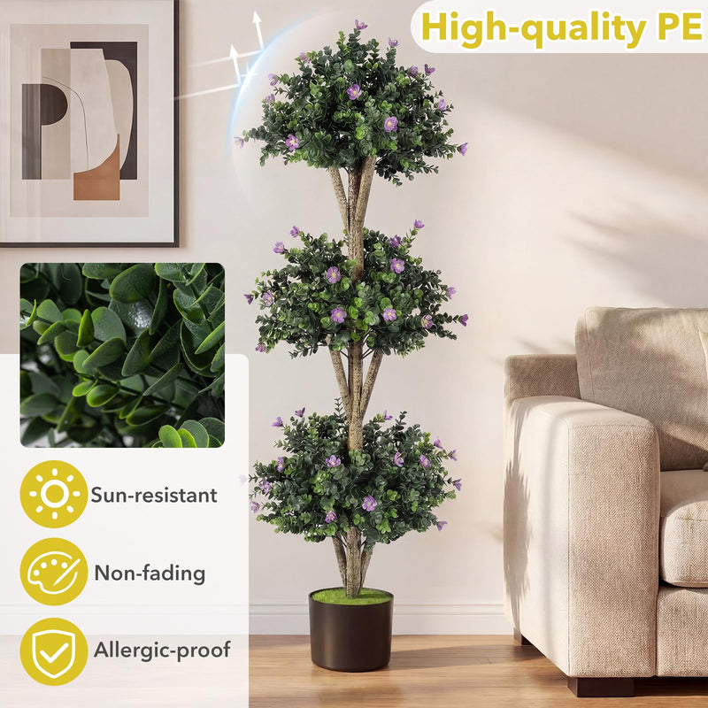 Load image into Gallery viewer, Goplus 51" Artificial Triple Ball Boxwood Topiary Tree with 59 Blossoms &amp; Cement-Filled Plastic Pot
