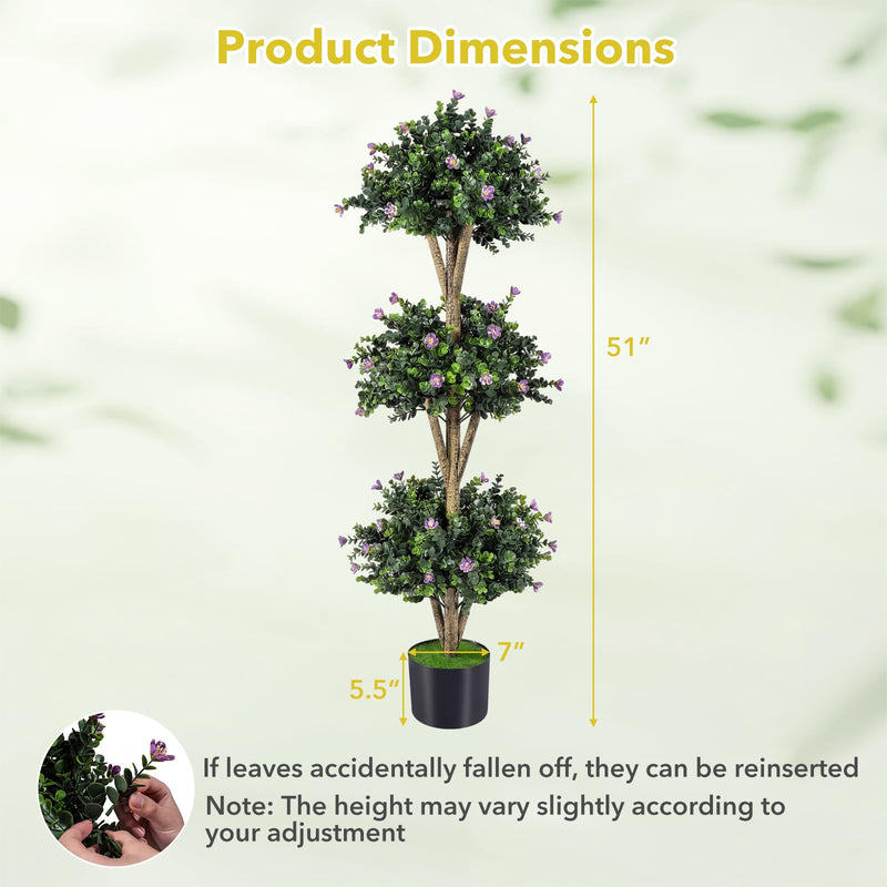 Load image into Gallery viewer, Goplus 51" Artificial Triple Ball Boxwood Topiary Tree with 59 Blossoms &amp; Cement-Filled Plastic Pot

