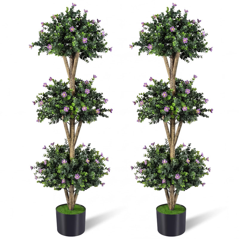 Load image into Gallery viewer, Goplus 51" Artificial Triple Ball Boxwood Topiary Tree with 59 Blossoms &amp; Cement-Filled Plastic Pot
