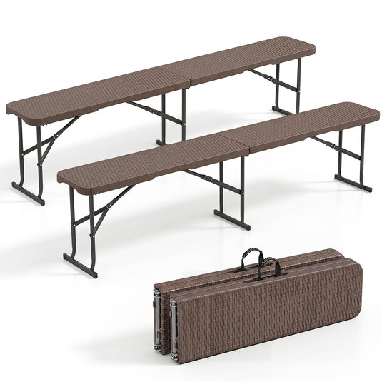 Goplus 6FT Folding Bench Plastic Portable Bench w/Carrying Handle