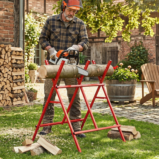 Goplus Adjustable Metal Sawbuck with Anti-Slip Sawteeth and Non-Slip Foot Pads