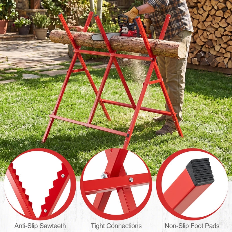 Load image into Gallery viewer, Goplus Adjustable Metal Sawbuck with Anti-Slip Sawteeth and Non-Slip Foot Pads
