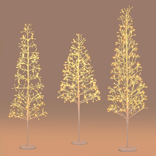 Goplus LED Birch Tree, 5/6/7 FT Pre-lit Twig Tree with Warm White Light LED Lights, Weighted Base