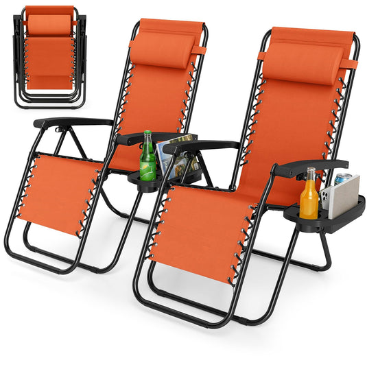 Goplus Zero Gravity Chair with Adjustable Backrest & Pillow, Cup Holder Tray