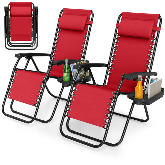 Goplus Zero Gravity Chair with Adjustable Backrest & Pillow, Cup Holder Tray