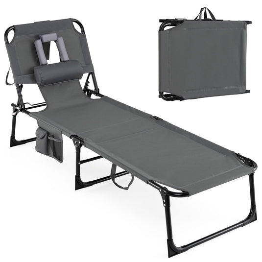 Folding Beach Lounge Chair w/ 4-Position Adjustable Backrest