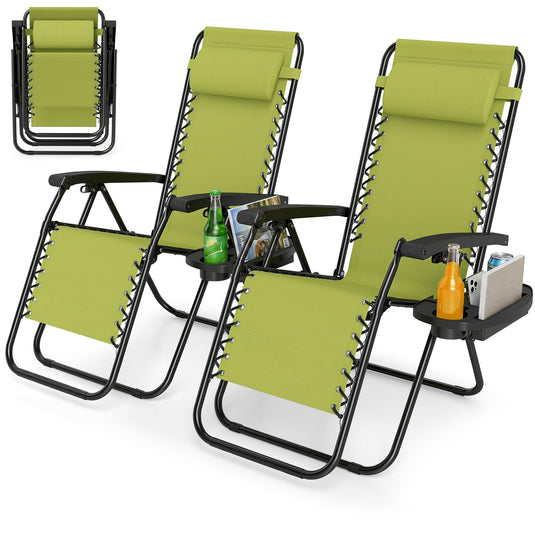 Goplus Zero Gravity Chair with Adjustable Backrest & Pillow, Cup Holder Tray