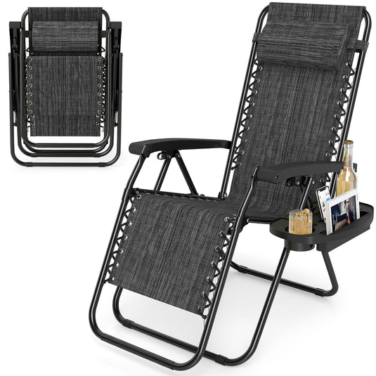 Goplus Zero Gravity Chair with Adjustable Backrest & Pillow, Cup Holder Tray