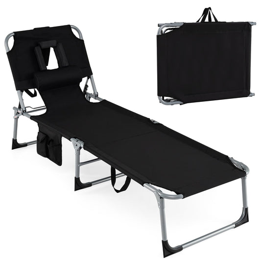 Folding Beach Lounge Chair w/ 4-Position Adjustable Backrest