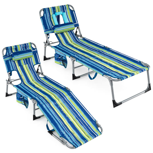 Folding Beach Lounge Chair w/ 4-Position Adjustable Backrest