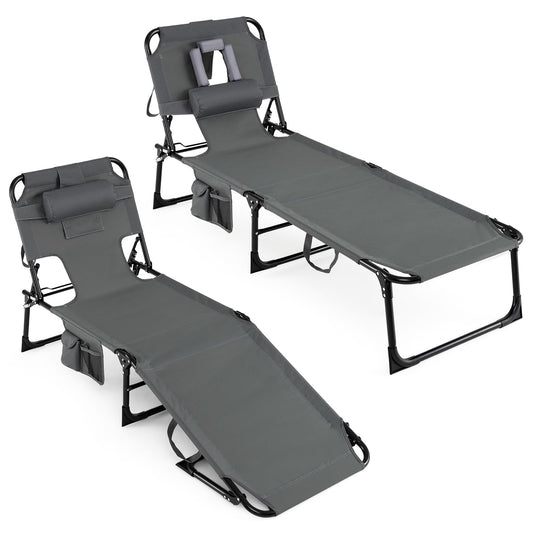 Folding Beach Lounge Chair w/ 4-Position Adjustable Backrest