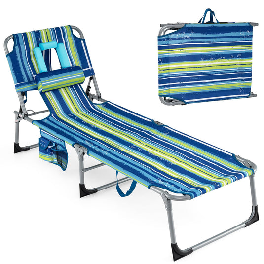 Folding Beach Lounge Chair w/ 4-Position Adjustable Backrest