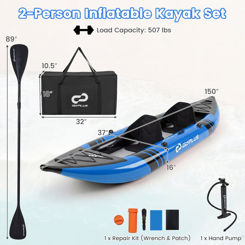 Load image into Gallery viewer, Goplus 12.5 ft Inflatable Kayak – 2-Person Canoe with 507 lbs Capacity for Fishing, Camping &amp;Exploring

