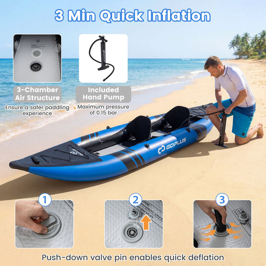 Goplus 12.5 ft Inflatable Kayak – 2-Person Canoe with 507 lbs Capacity for Fishing, Camping &Exploring