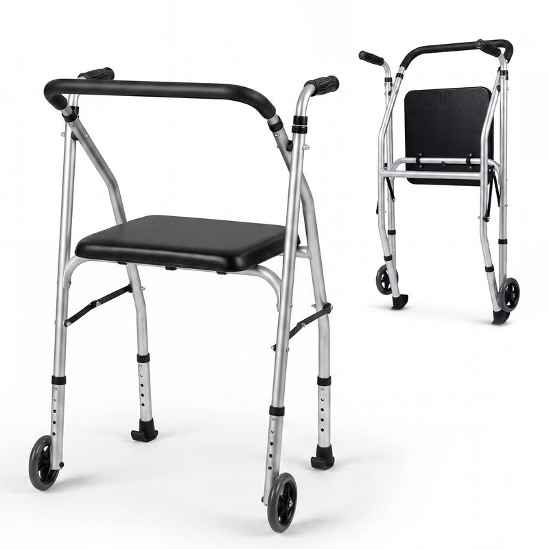 Load image into Gallery viewer, Goplus Folding Walker for Seniors | Lightweight Aluminum Mobility Walker with 2 Wheels
