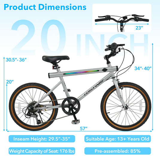 Goplus 20" LED-lit Hybrid Cycling Bike w/Stereo Speakers & High Carbon Steel Frame