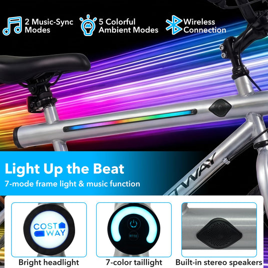 Goplus 20 Inch LED-lit Cycling Bike with 2 Speakers and Ambient Lights for Men and Women