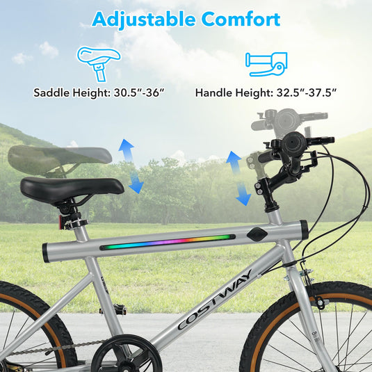 Goplus 20 Inch LED-lit Cycling Bike with 2 Speakers and Ambient Lights for Men and Women