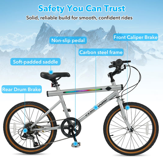 Goplus 20 Inch LED-lit Cycling Bike with 2 Speakers and Ambient Lights for Men and Women