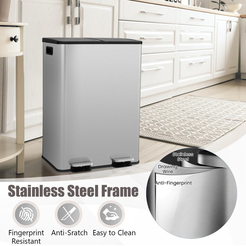Load image into Gallery viewer, Goplus 16 Gallon/ (2x30L) Stainless Steel Trash Can, Kitchen Trash Bin
