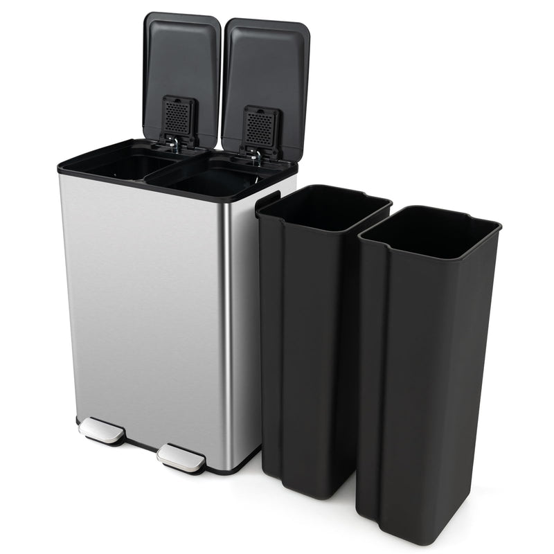 Load image into Gallery viewer, Goplus 16 Gallon/ (2x30L) Stainless Steel Trash Can, Kitchen Trash Bin
