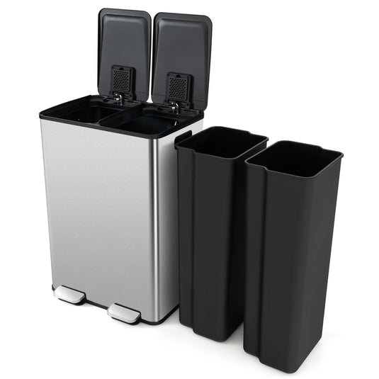 Goplus 16 Gallon/ (2x30L) Stainless Steel Trash Can, Kitchen Trash Bin