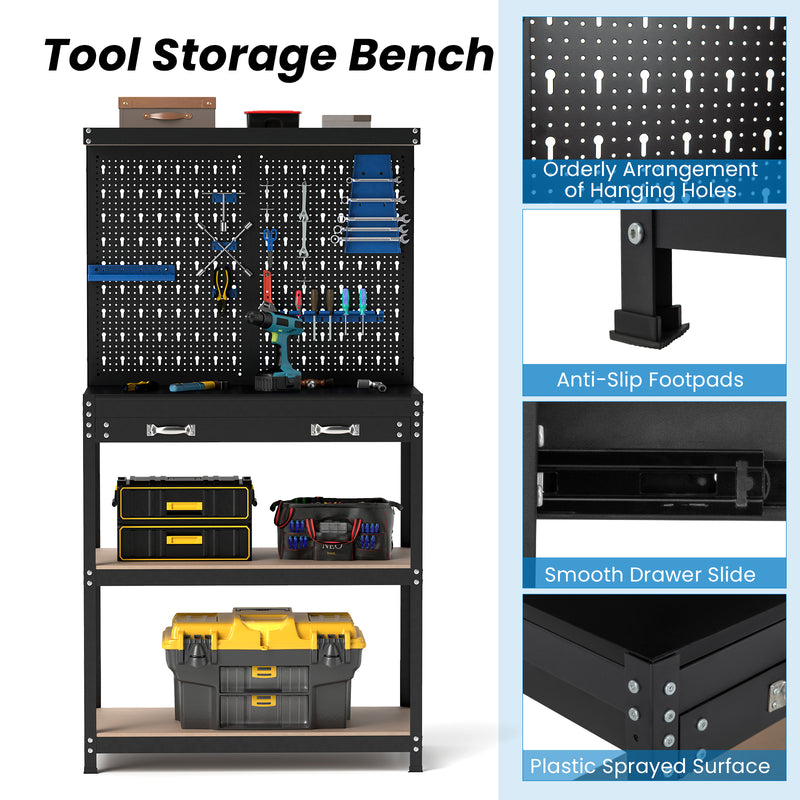 Load image into Gallery viewer, Goplus Workbench with Pegboard, 32&quot; x 16&quot; Multi-use Workbench with 2 Tires of Shelves, Topping Space
