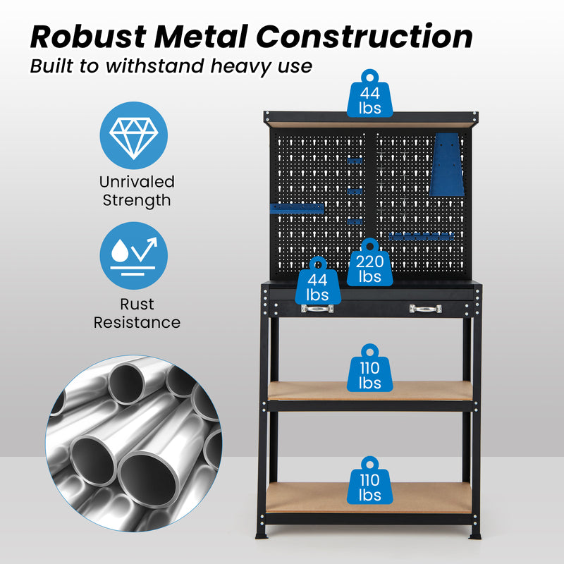 Load image into Gallery viewer, Goplus Workbench with Pegboard, 32&quot; x 16&quot; Multi-use Workbench with 2 Tires of Shelves, Topping Space
