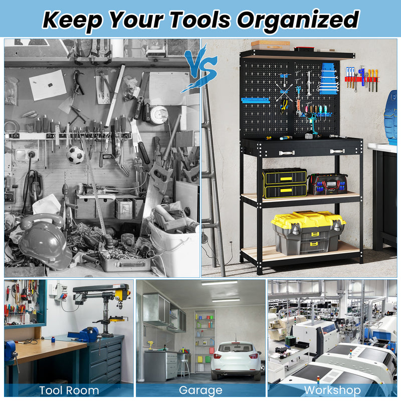 Load image into Gallery viewer, Goplus Workbench with Pegboard, 32&quot; x 16&quot; Multi-use Workbench with 2 Tires of Shelves, Topping Space
