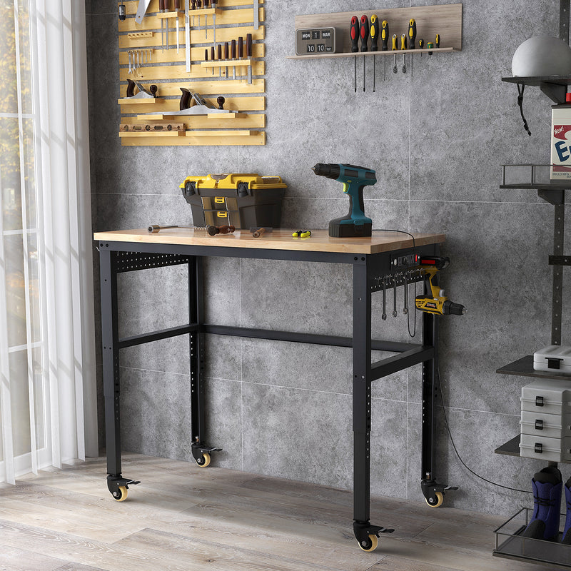 Load image into Gallery viewer, 48&quot; Adjustable Workbench, Oak Wood Top Heavy-Duty Work Table Workstation with Non-Slipping Pads &amp; Adjustable Height
