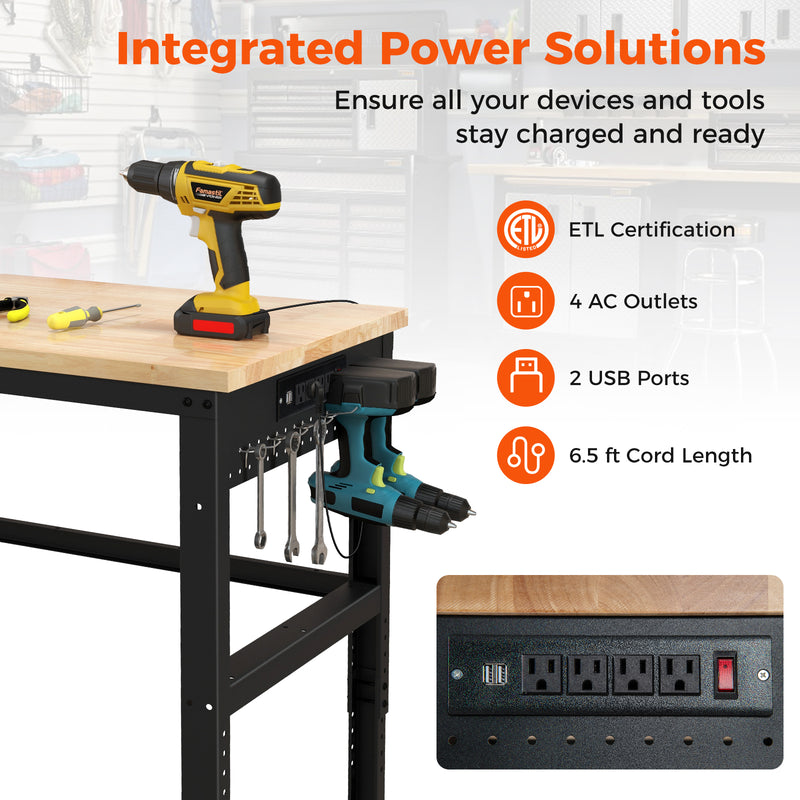 Load image into Gallery viewer, 48&quot; Adjustable Workbench, Oak Wood Top Heavy-Duty Work Table Workstation with Non-Slipping Pads &amp; Adjustable Height
