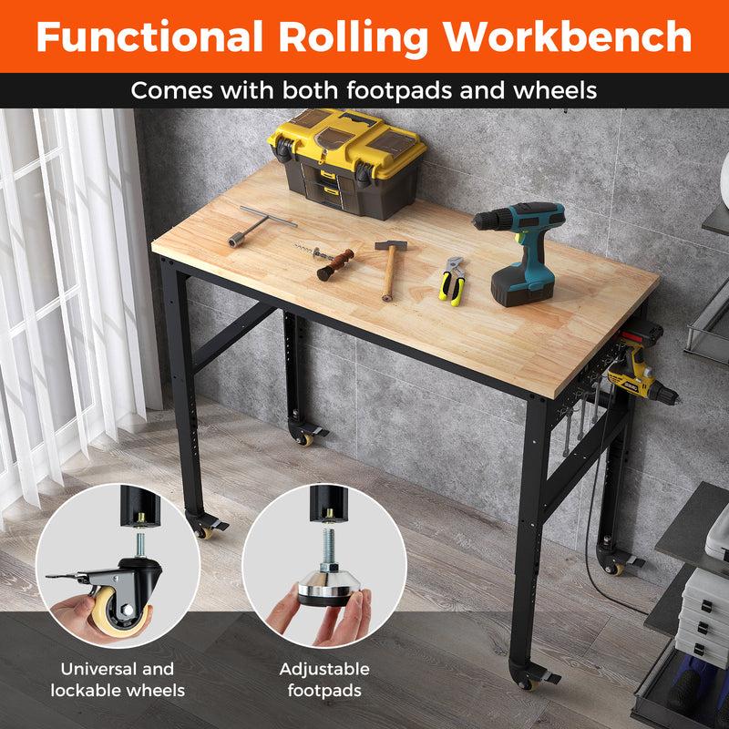 Load image into Gallery viewer, 48&quot; Adjustable Workbench, Oak Wood Top Heavy-Duty Work Table Workstation with Non-Slipping Pads &amp; Adjustable Height
