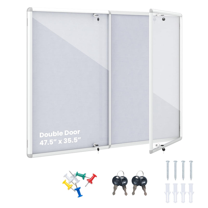 Load image into Gallery viewer, Goplus Enclosed Bulletin Board | 47.5” x 35.5” Lockable Cork Notice Board with Aluminum Frame

