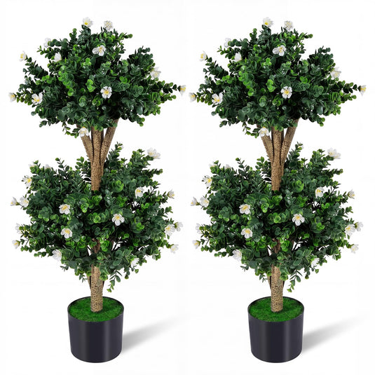 Goplus 3 FT Artificial Double Ball Boxwood Topiary Trees Set of 2 for Porch Home Decoration