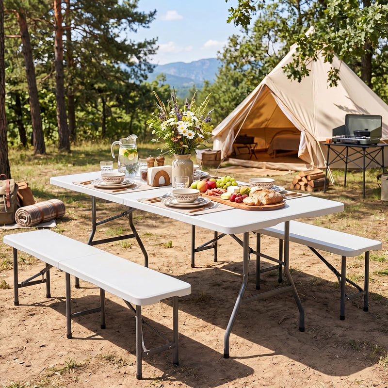Load image into Gallery viewer, Goplus 6 FT Plastic Folding Table | Fold-in-Half Camping Table with Carry Handle
